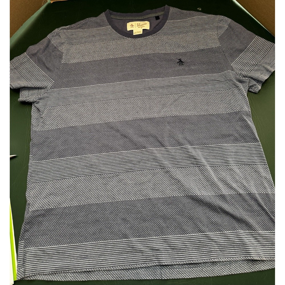 Penguin Munsingwear T‎ Shirt Mens XL Blue Striped Casual Short Sleeve 42" Chest